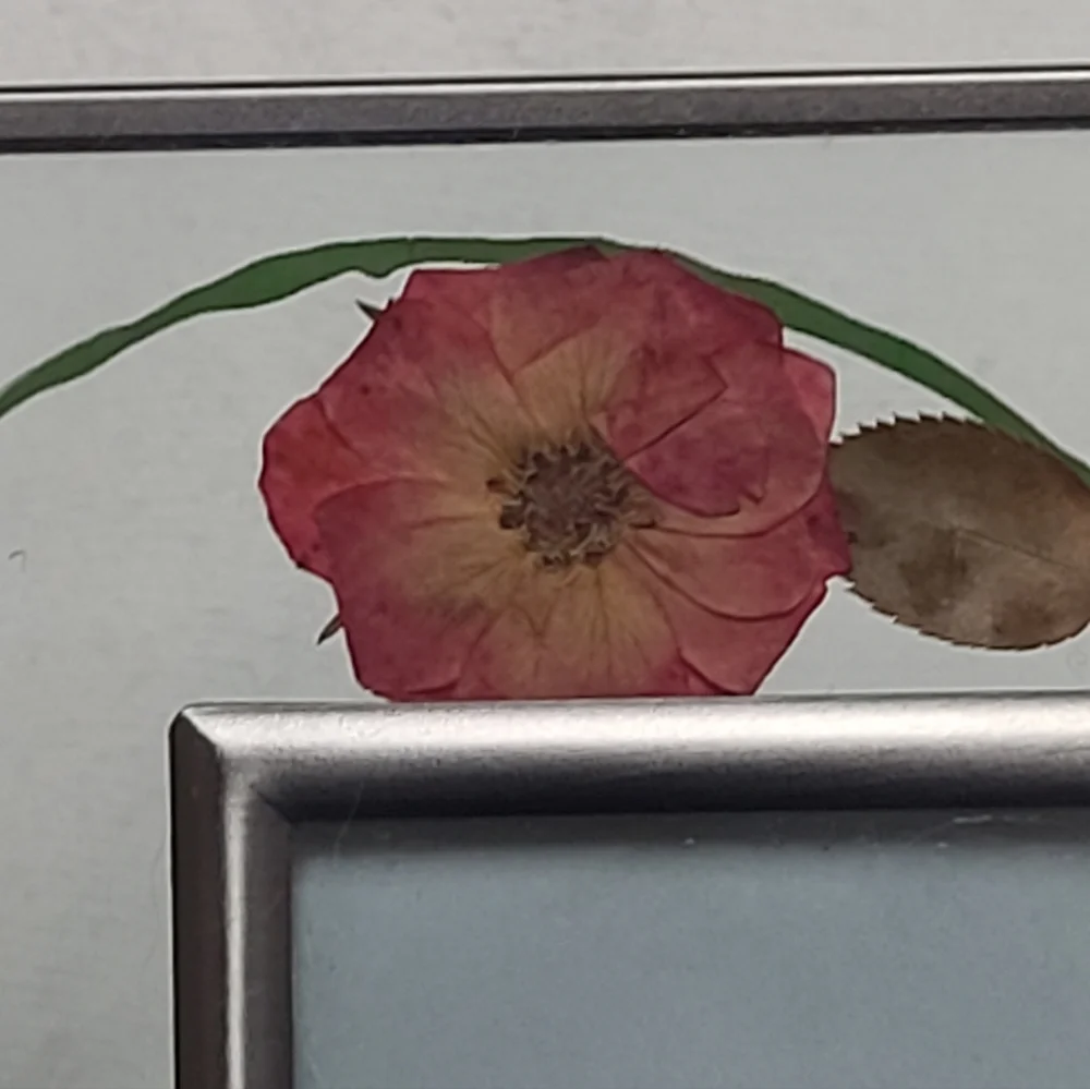 Silver and Pressed Floral Heart Theme Photo Frame, Desk Frame